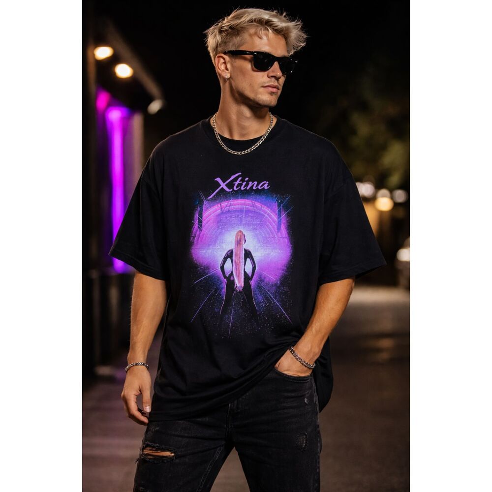 XTINA Christina Aguilera Hollywood Bowl Black T Shirt Tee Top  Mens Size XXL